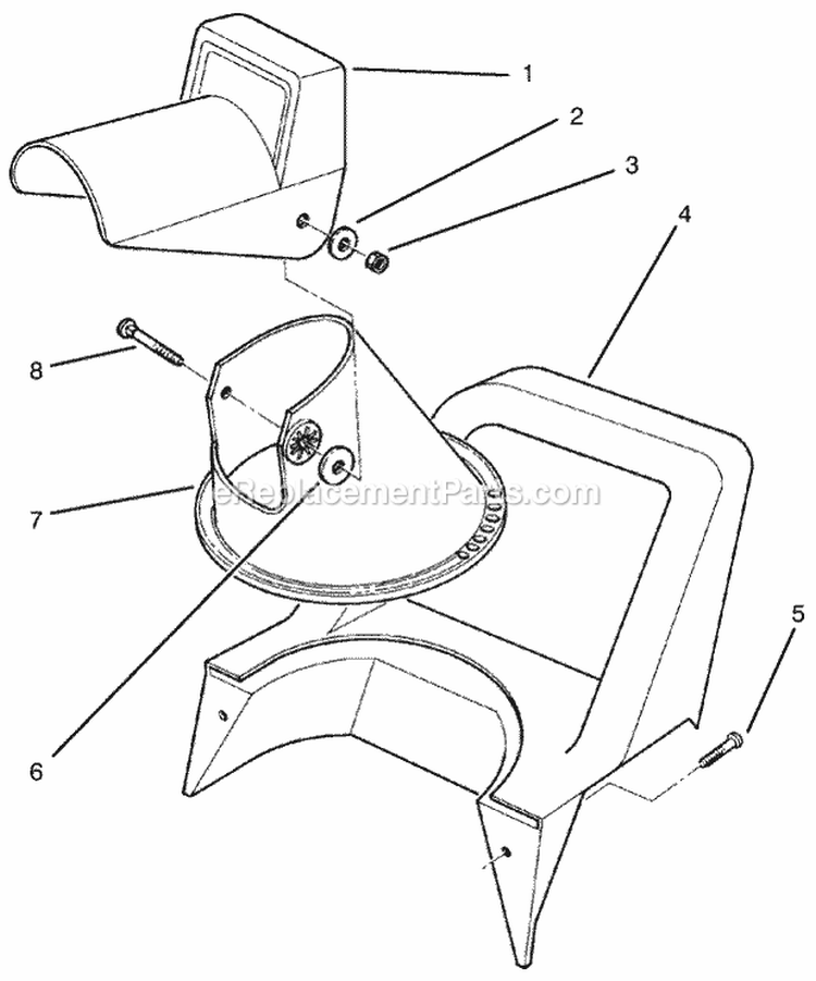 Chute Assembly Diagram and Parts List for 38025 99000001-99999999 - 1999 Lawn Boy Snow Blower